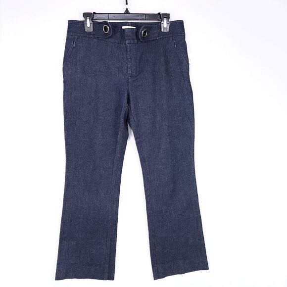 Anthropologie Jeans Women 8 The Essential Crop Flare Blue Denim Dark Zip Pockets - Picture 1 of 13